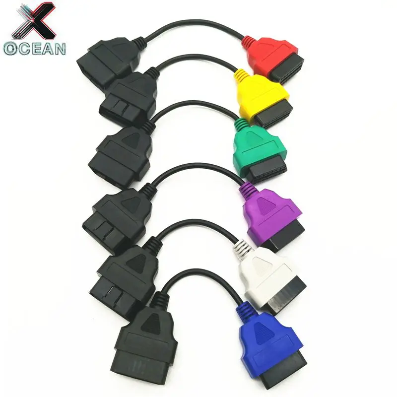 High quality 6pcs/Lot OBD2 Connector Diagnostic Adapter Cable for FIAT ECU Scan & Multiecuscan Adaptor for Fiat 6 colors Cables