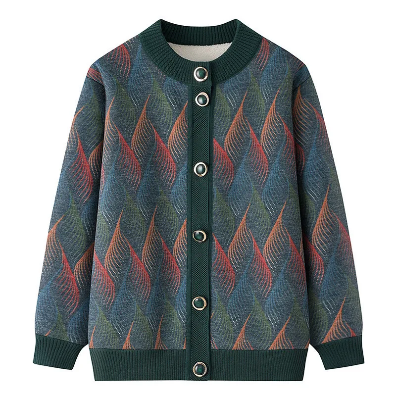 Sweater Coat Women Middle-Aged Elderly Autumn Winter Veet 2025 Sweater Womens Clothes new 70-Year Grandmother Cardigan Coat Female 2913