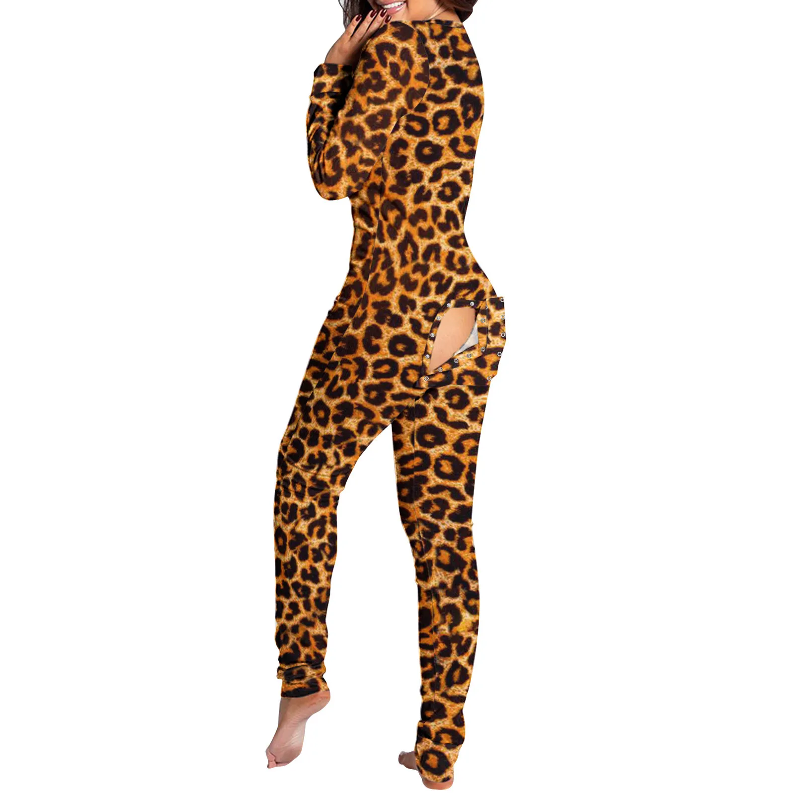 2022 pajamas Onesies Women's Button-down Print Functional Buttoned Flap Adults V-neck Jumpsuit Pyjama Femme Sleepwear