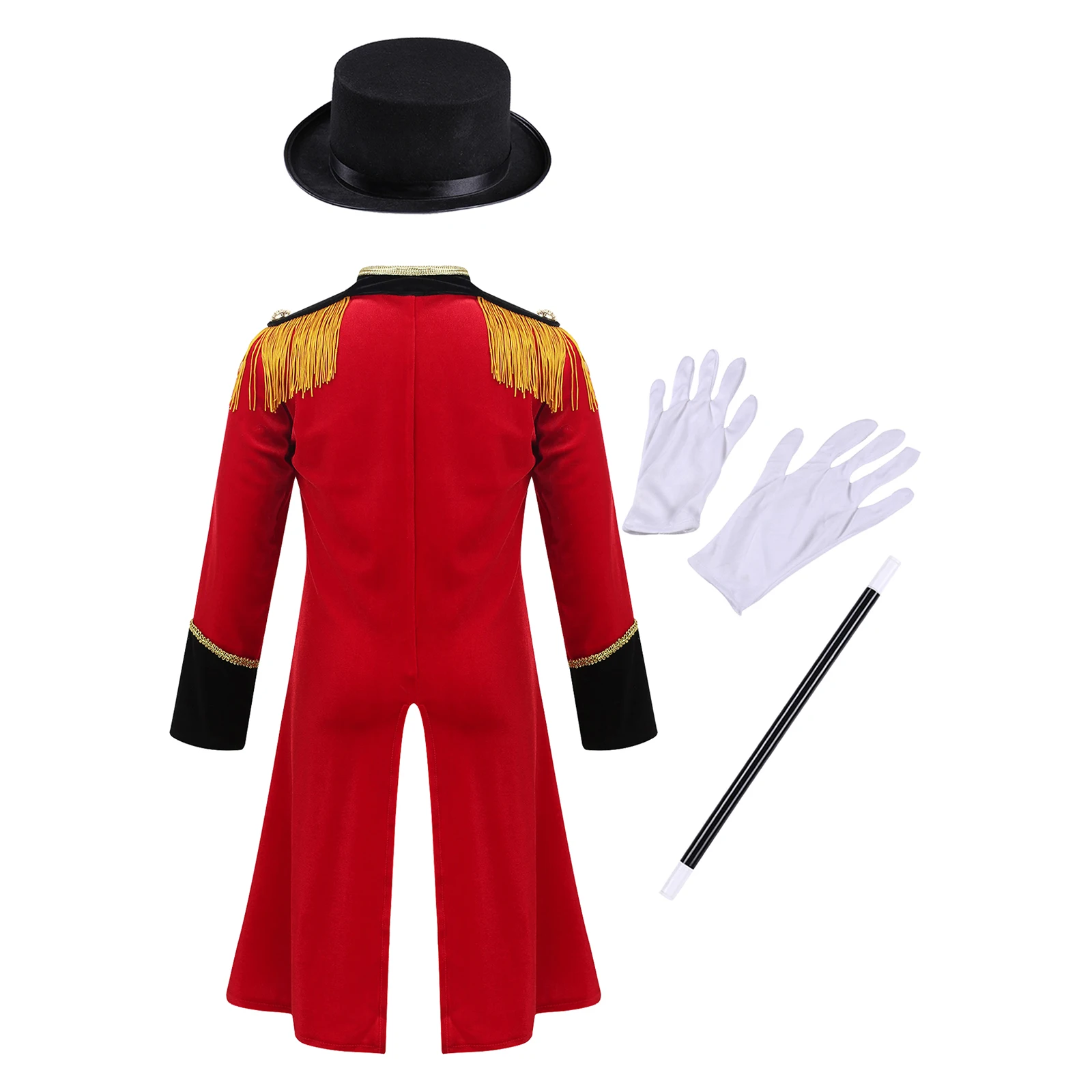 Kids new Boys Circus Ringmaster Costume Long Sleeve Tassels Tailcoat Jacket with Hat Magic Wand 2025 Gloves Halloween Cosplay Outfits