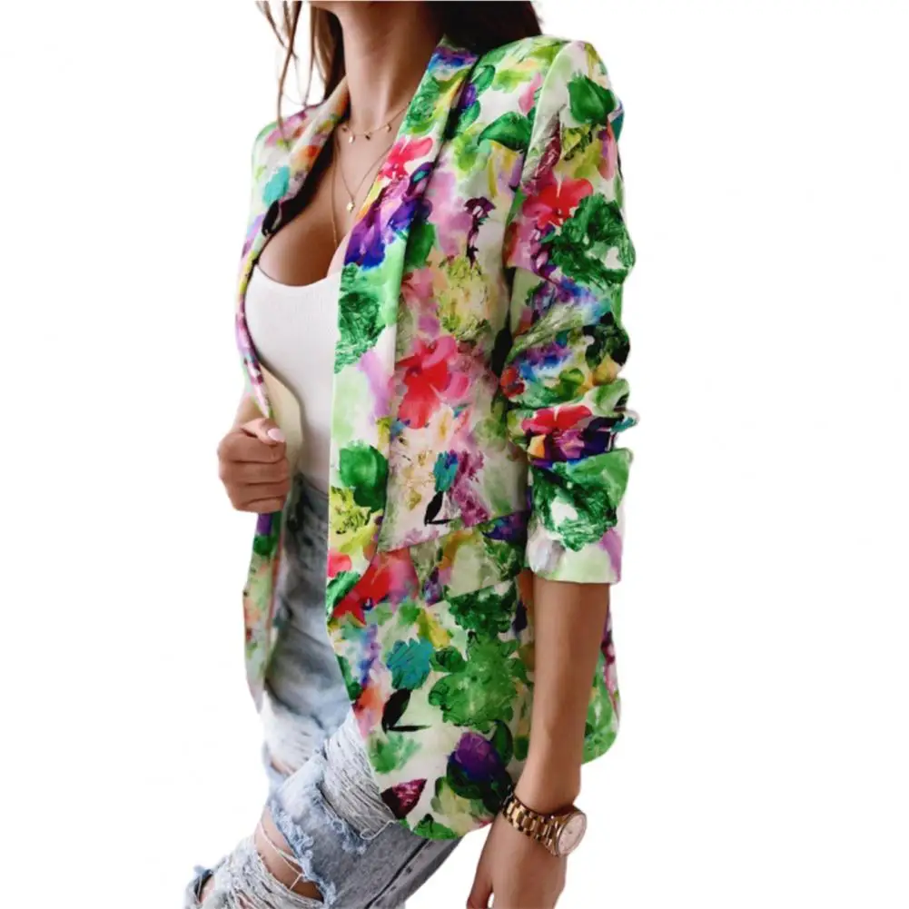 Popular new Lady Blazer Female Office Lady Blazer Printed Fake Pockets Floral Suit 2025 Jacket Super Soft