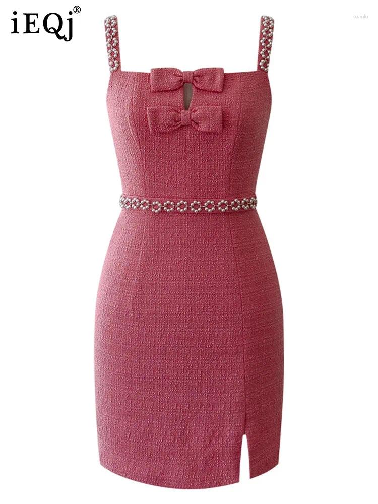 Casual Dresses Tweed Solid Beaded Design For Women Strapless High Waist Sleeveless Elegant Dress Female Spring 3WM792
