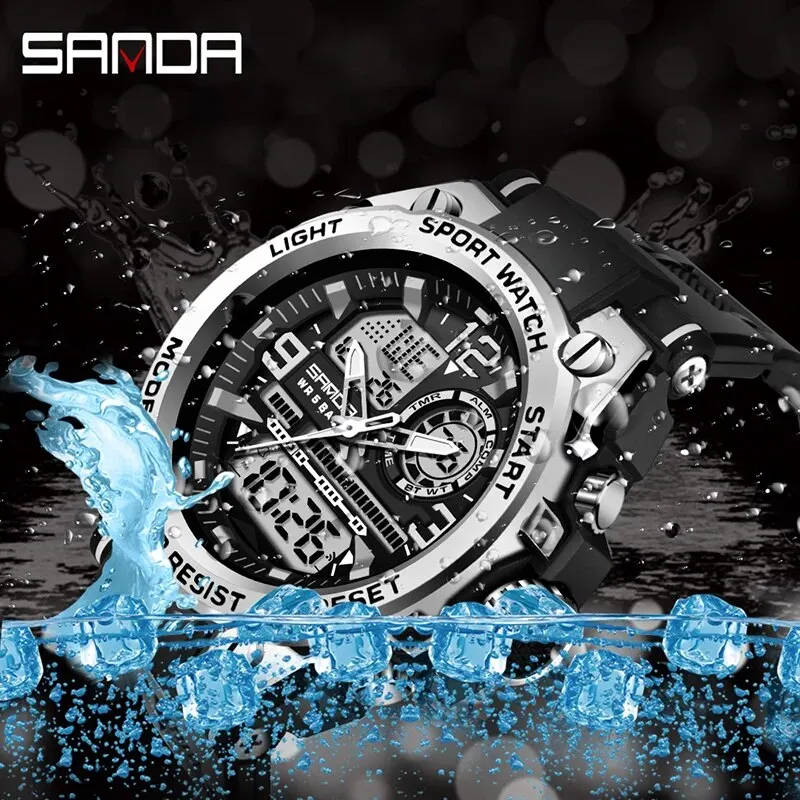 Brand Top 2024 SANDA Men's Watches 5ATM Waterproof Sport Military Wristwatch Quartz Watch for Men Clock Relogio Masculino smile
