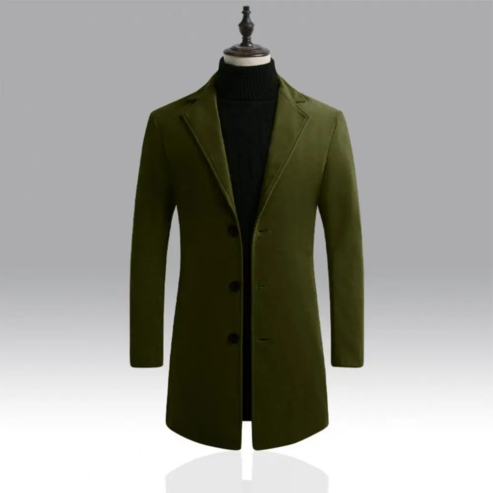 Korean Style Men 2025 Trench Coat Lapel Buttons Woolen Coat Casual Overcoat Jackets Men new Warm Long Outwear Spring Windbreaker