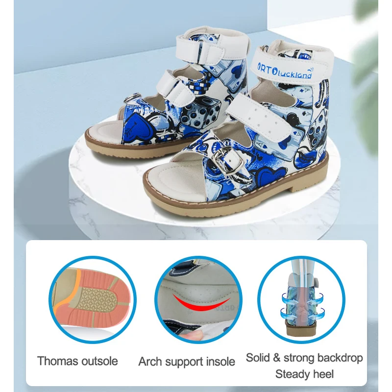 Ortoluckland Kid new Girls Sandals Orthopedic Leather 2025 Shoe For Children Summer Buckle Strap Arch Support Flatfeet Footwear 3 4 5Year