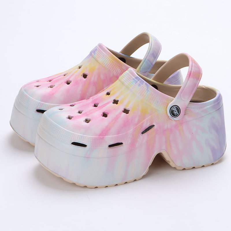 Chunky Platform Sandals for Women with Closed Toe-Colorful Wedge Heel Clogs Slippers for Beach Comfort and Stylish Hollow Out Design