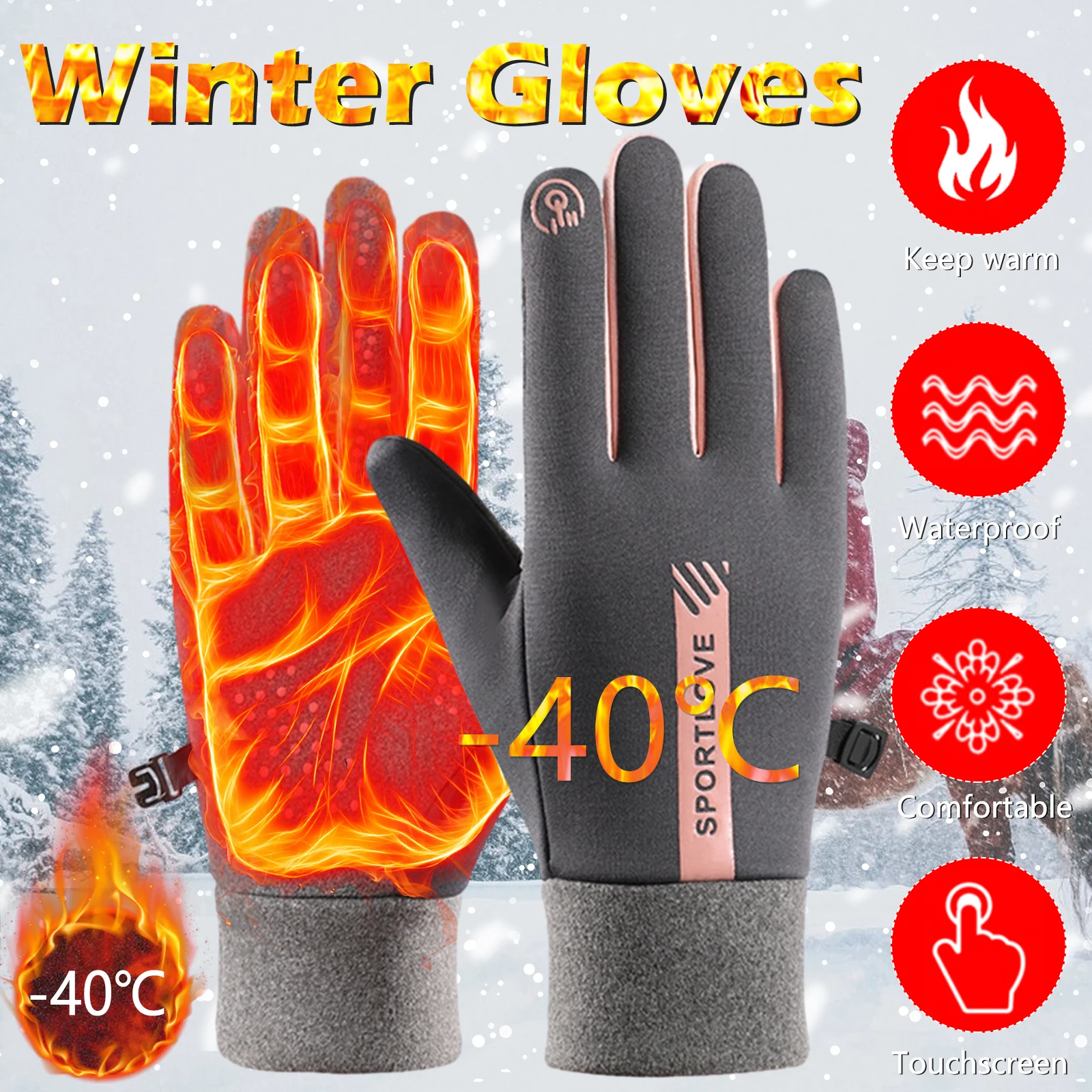 Men Women Non-Slip Touchscreen Gloves Winter Thermal Warm Full Finger Gloves Mittens Waterproof Skiing Fishing Cycling Gloves