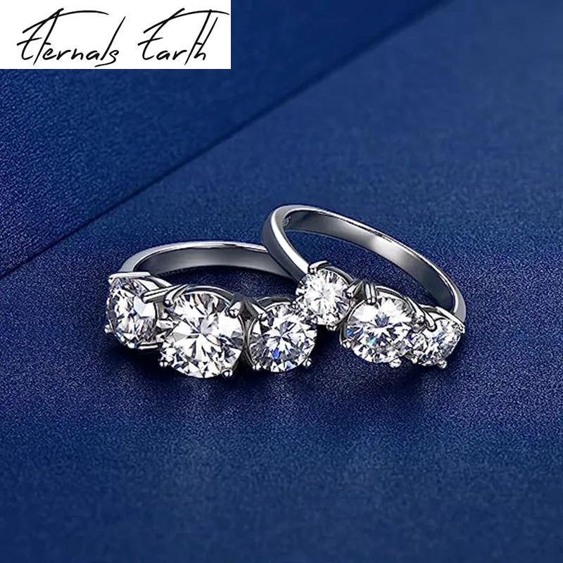 925 Sterling Silver 2/4 Carat Moissanite 3-Row Ring, Fashionable Design, High-End Light Luxury Niche Gift For Women Girlfriend
