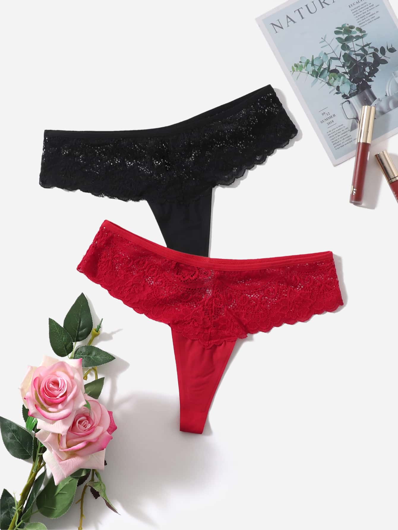 Beautiful Lace Sexy Women Red and black Panties Low-Waist Underwear Thong Female T-back C850