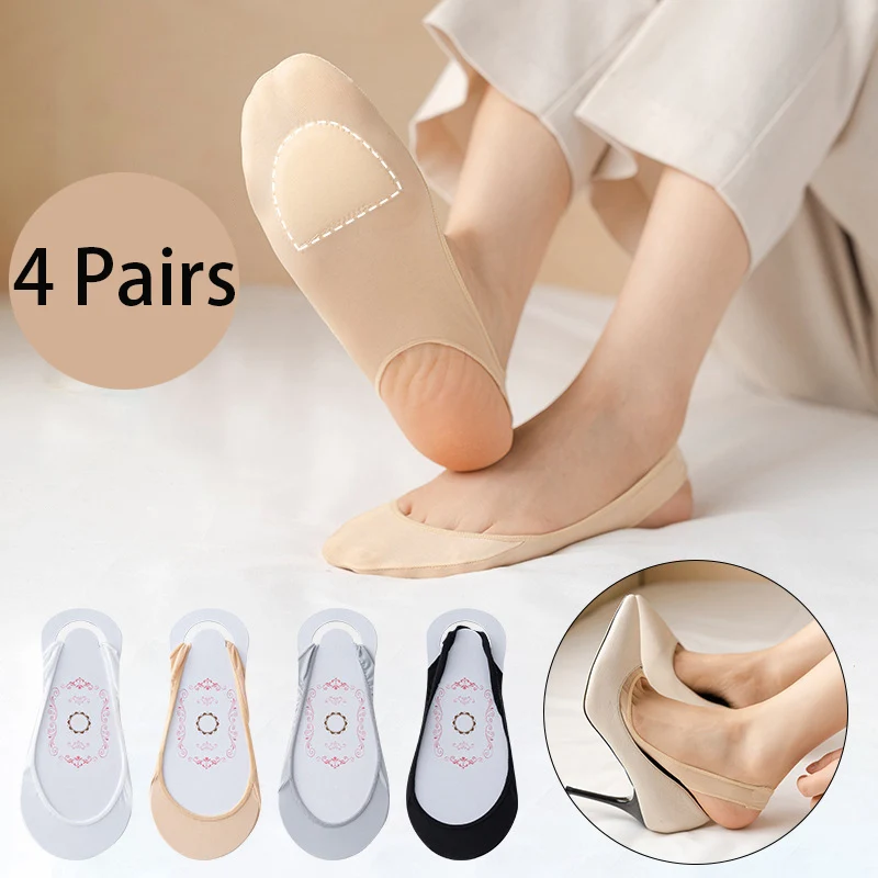 4 Pairs Women Summer Invisible Half-Palm Boat new Socks for High Heels 2025 Shoes Silicone Non-Slip Sock Female Suspender Thin Socks