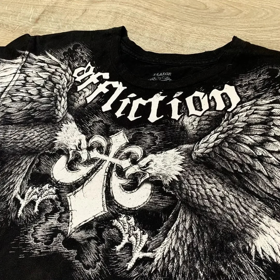 Gothic Retro T Shirt Men Y2K Harajuku Hip Hop Pattern Printed Round Neck American Street Rap Women Cotton Short Sleeve 240327