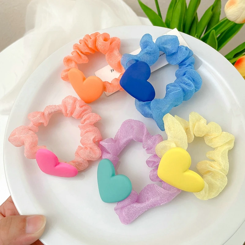 Solid 2025 Color Heart new Elastic Scrunchie Hair Ties Rubber Bands Women Girls Children Hair Scrunchies Holder Hair Accessories