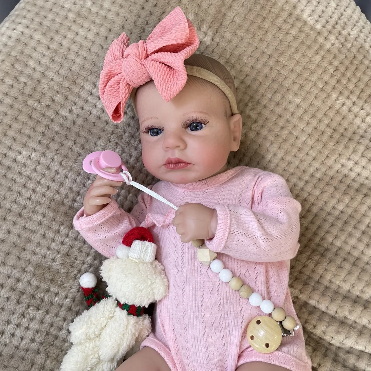 50CM Finished Reborn Baby Doll LouLou Awake Open Eyes Lifelike Newborn 3D Skin Handmade Toy Figure Birthday Gift For Girls
