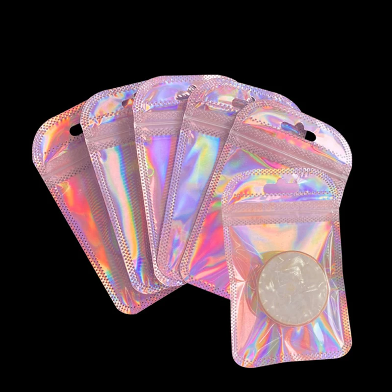 Sealing 50pcs Iridescent Self Bags Colorful Laser Iridescent Resealable smile