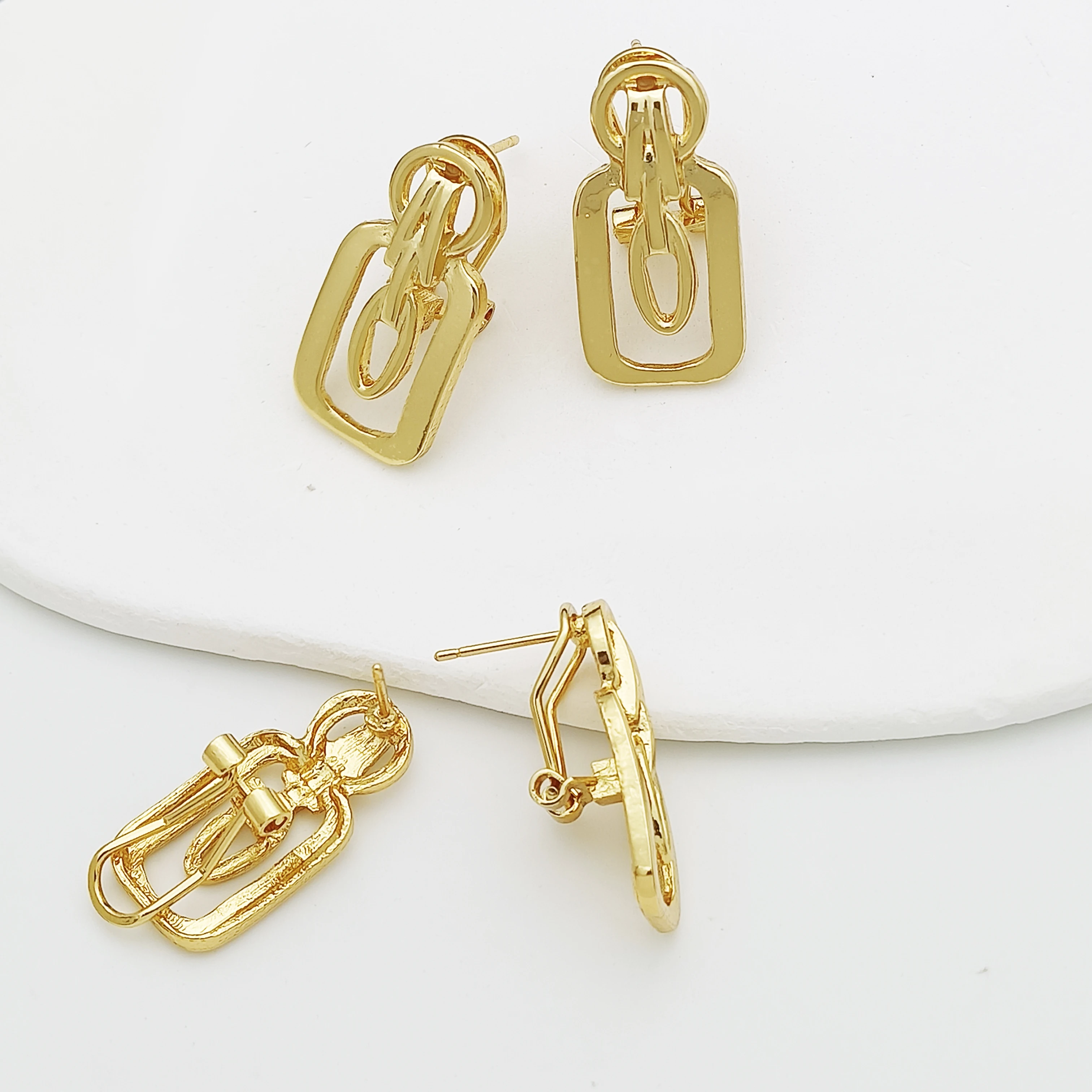 Dubai Jewelry Set For Woman 18k Gold Plated Necklace Jewelry Square Shape Chain Necklace Earring Ring Gift Daily Wear