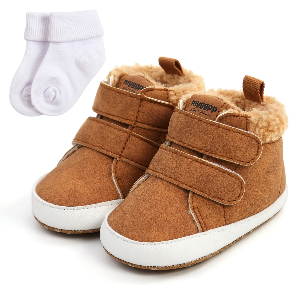 Baywell Baby 2025 new Boys Girls High-Top Sneakers + Socks Toddler Soft Anti-Slip PU Warm Shoes Set Newborn Crib First Walker 0-18 Months