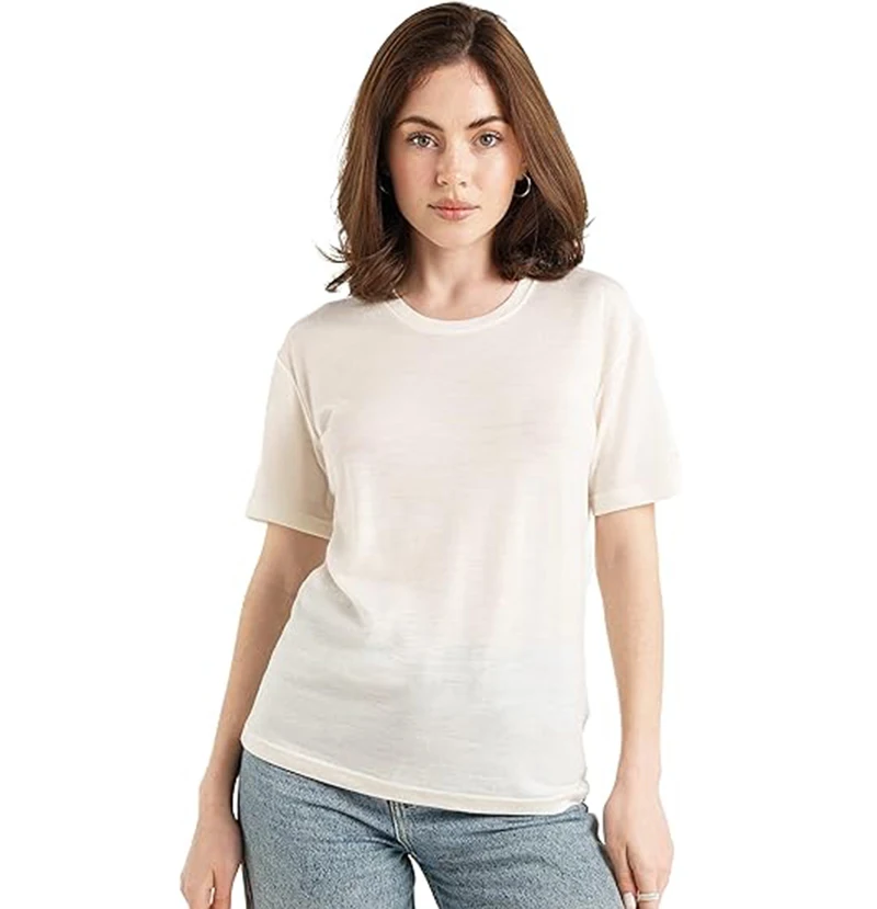 Merino Wool T-Shirt Women 150G Lightweight Merino Wool Base Layer Women Short Sleeve Tee Running Yoga Loose Sport Tee Breathable