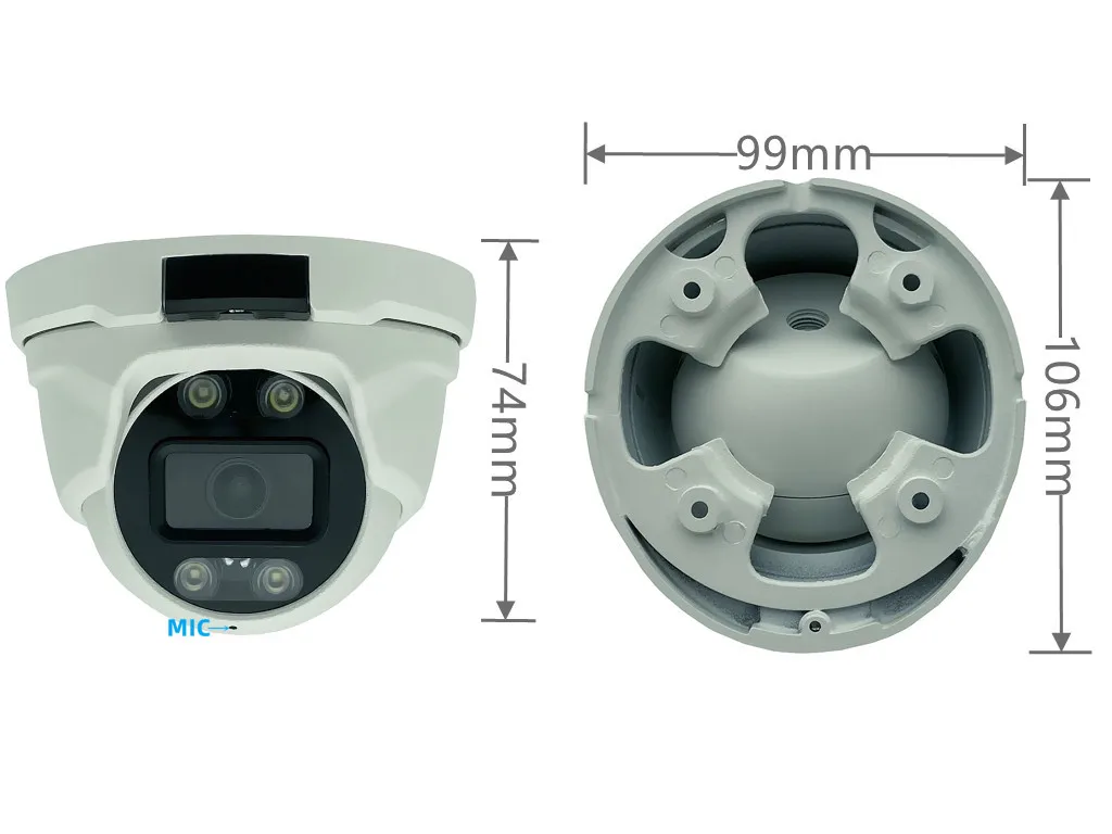 4K 8/5/4MP FH8856+GC8053 3840*2160 Double Light IP Metal Dome Camera Built-In MIC Linklemo Radiator P2P H.265 NightVision