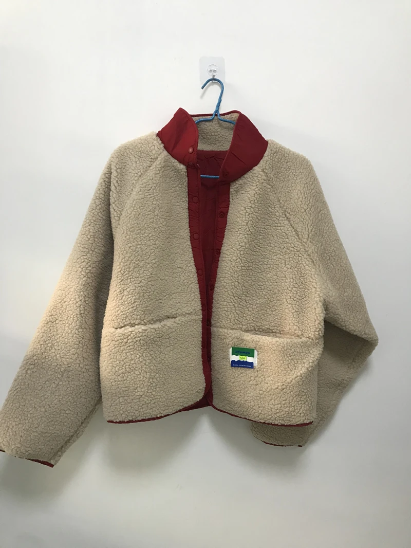 Autumn Reversible Teddy Patchwork Jacket Coat Women Korean Style Loose Long Sleeve Ladies Casual Modis Woman Jackets Coats 2023
