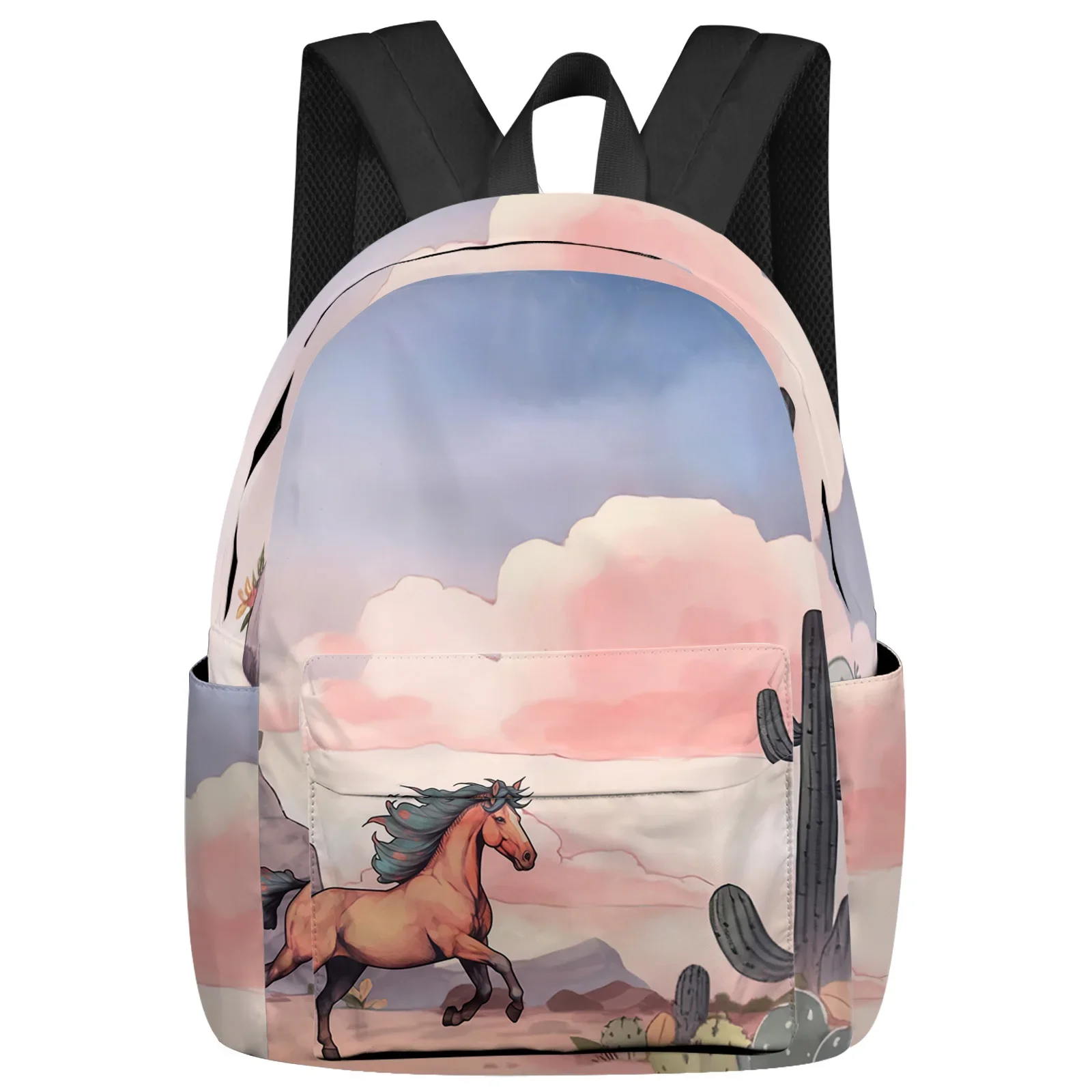 Women Horse Clouds Cactus Man Backpacks Waterproof Multi-Pocket School Backpack For Student Boys Girls Laptop Book Pack Mochilas smile