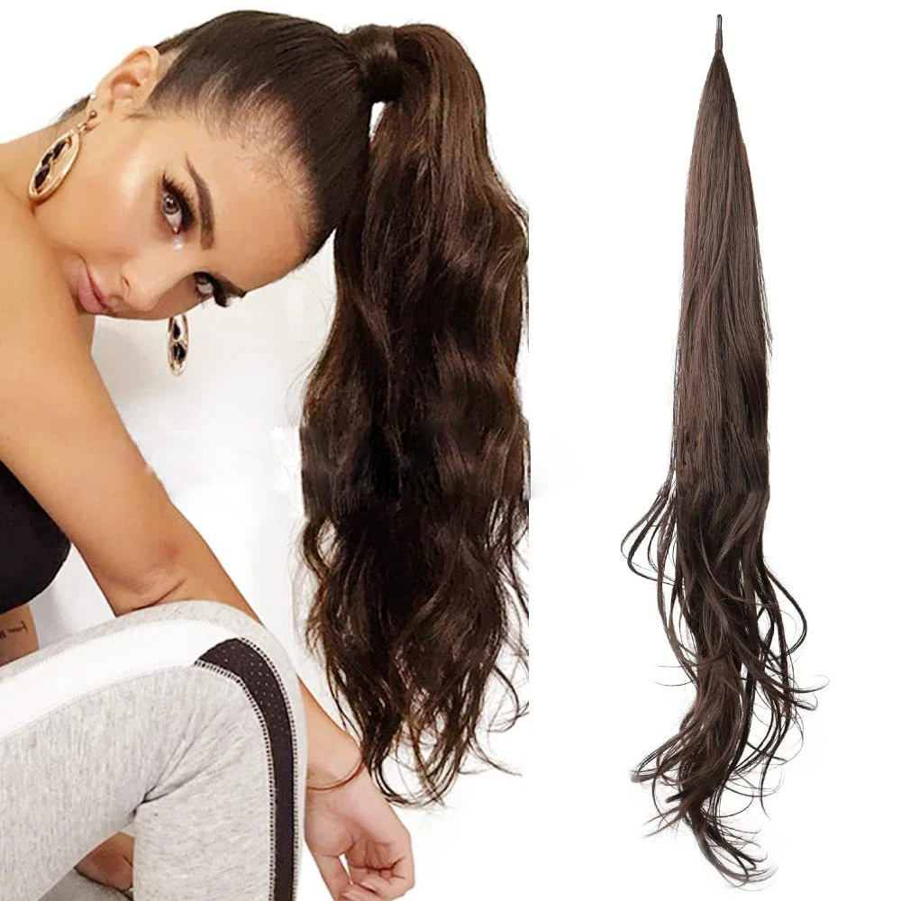 32inch Synthetic new PonyTail Long Layered Flexible Wrap Around Fake Tail Hair 2025 Extensions Natural Curly Hairpiece for Women