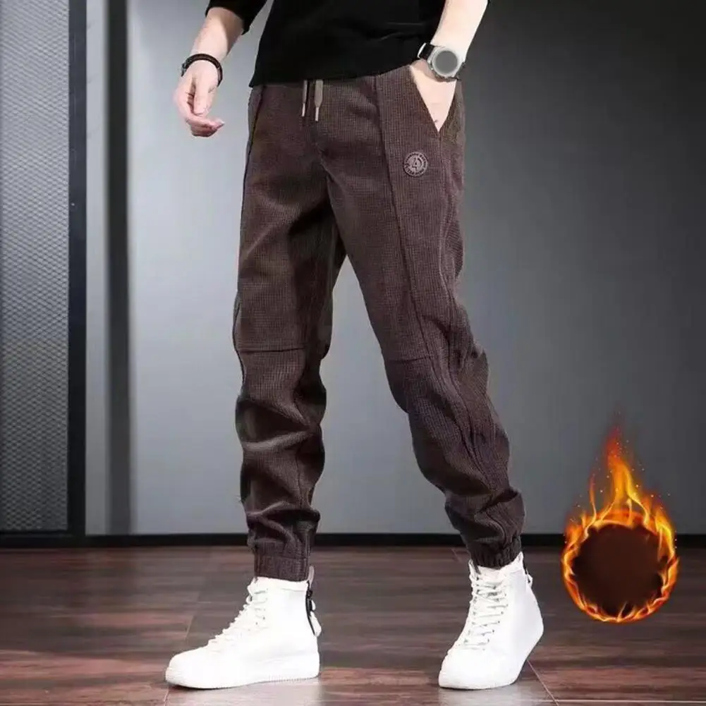 Winter Pants Men Work Wear Baggy Brushed Joggers Streetwear Elastic Waist Male Korean Designer Corduroy Plush Thicken Trousers