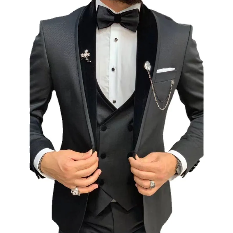 New Arrival European and American Deep Grey Men's Suit 2025 Three-piece Set Tailcoat Suit Groomsmen new Formal Wear Tres De Hombre