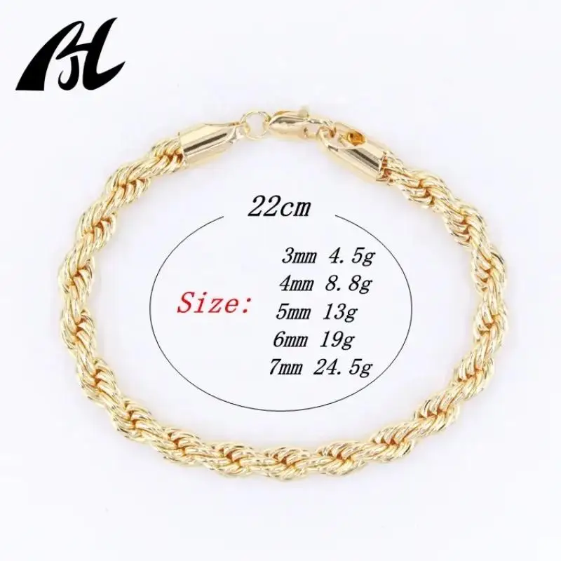 Hip hop joyeria oro laminado women mens Classic Snake Chain Bracelets thick cable rope Twist Chain