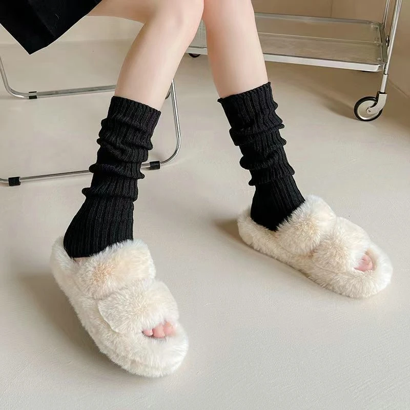 Black Lolita Leg Warmers For Women Knitted Long Socks Autumn Winter Wool Foot Cover Arm Warmer Y k Crochet Heap Boot Cuffs
