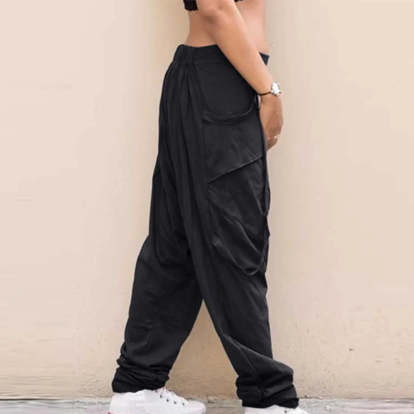 Men's Casual Elastic Waist Baggy Trousers Long Harem Pants Boho Low Rise Drop Crotch Retro Print Loose Trouser Men Clothing 2024
