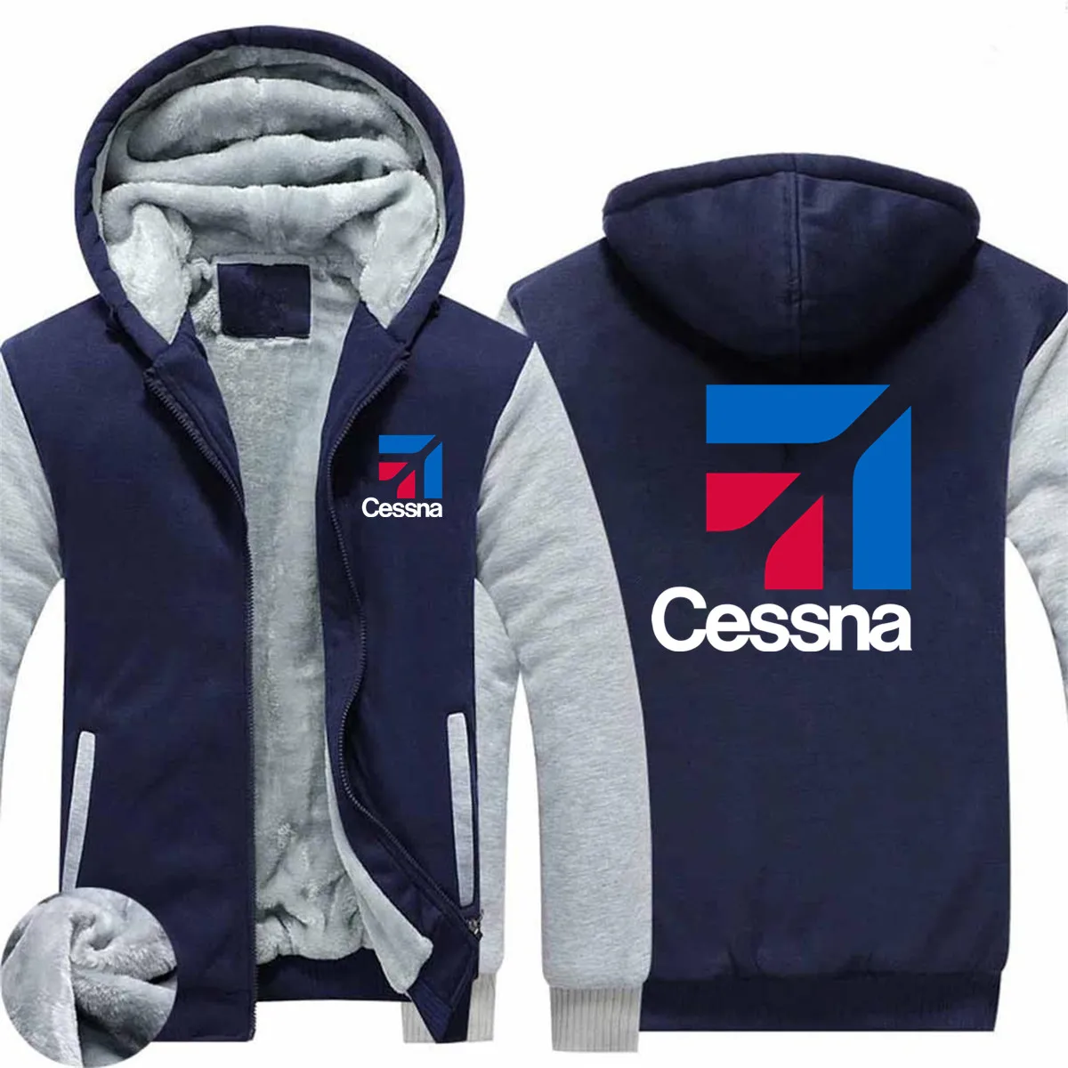 2023 Autumn Winter Plane Cessna Men Zipper Coat Jacket Wool Fleece Thick Warm Man Hooded Hoodies Sweatshirts Streetwear Clothes