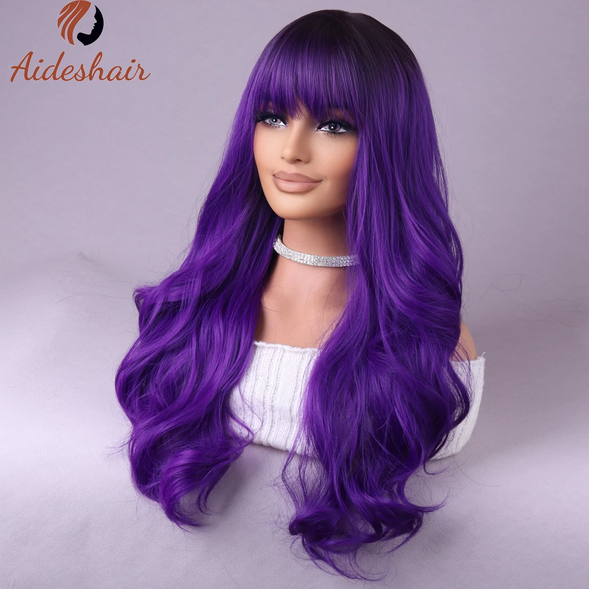Purple wig with Center part Light Purple wig Long wavy curly wig Natural synthetic heat resistant fiber wig for everyday party u