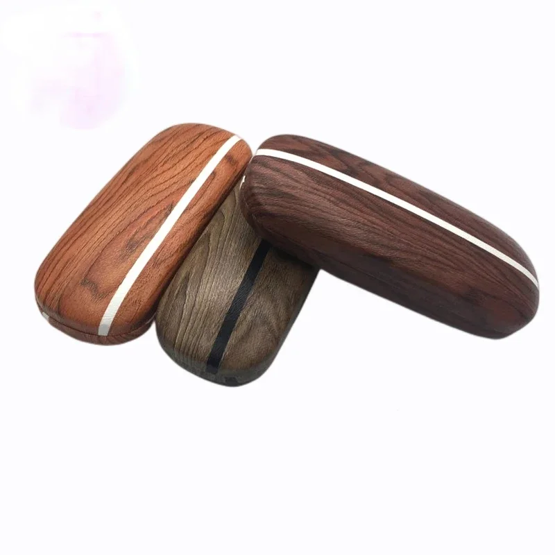 1Pc Random Wood Grain Hard Kit Holder Metal Reading Glasses Case for Men Women Leather Eyeglass Box Spectacles Container Box