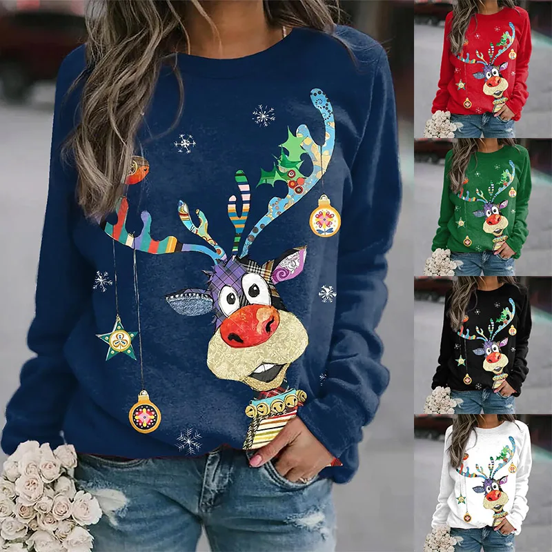 Christmas Sweater Women Autumn Winter O-neck Pullover Loose Long Sleeve Print Jumpers Warm 2025 new Knit Ugly Sweater Sweatshirt Tops