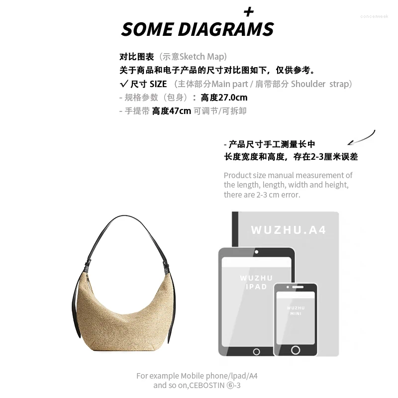 Drawstring 2024 Summer Fashion Grass Weaving Crescent Bag Simple And Casual Large Capacity Woven Dumpling Type One Shoulder Women's