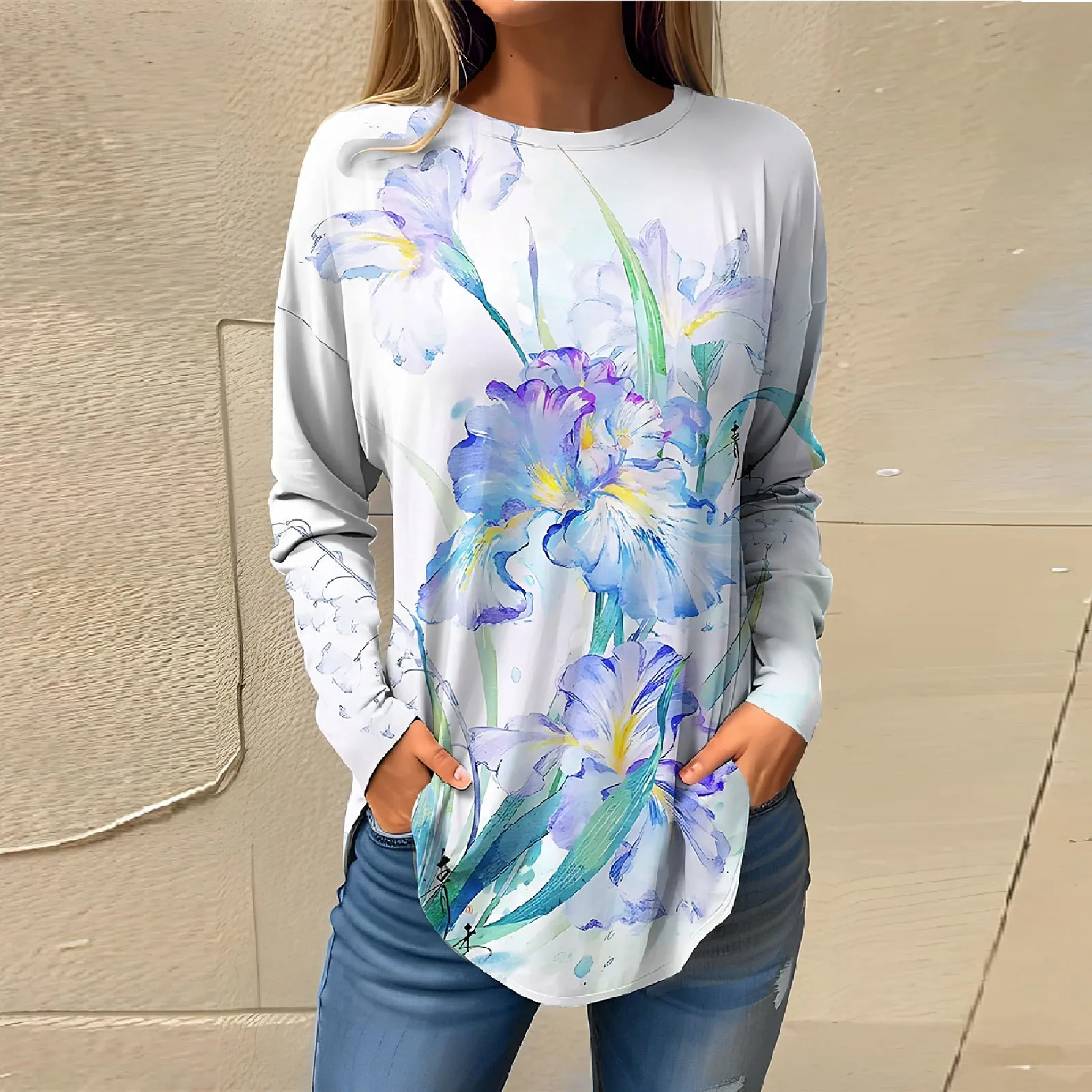 Women's Top Pullover Casual Long Sleeve Happy new New Year 2024 Long Sleeve 2025 Shirts Sweatshirt Retro Printing Printed Round Neck Tops