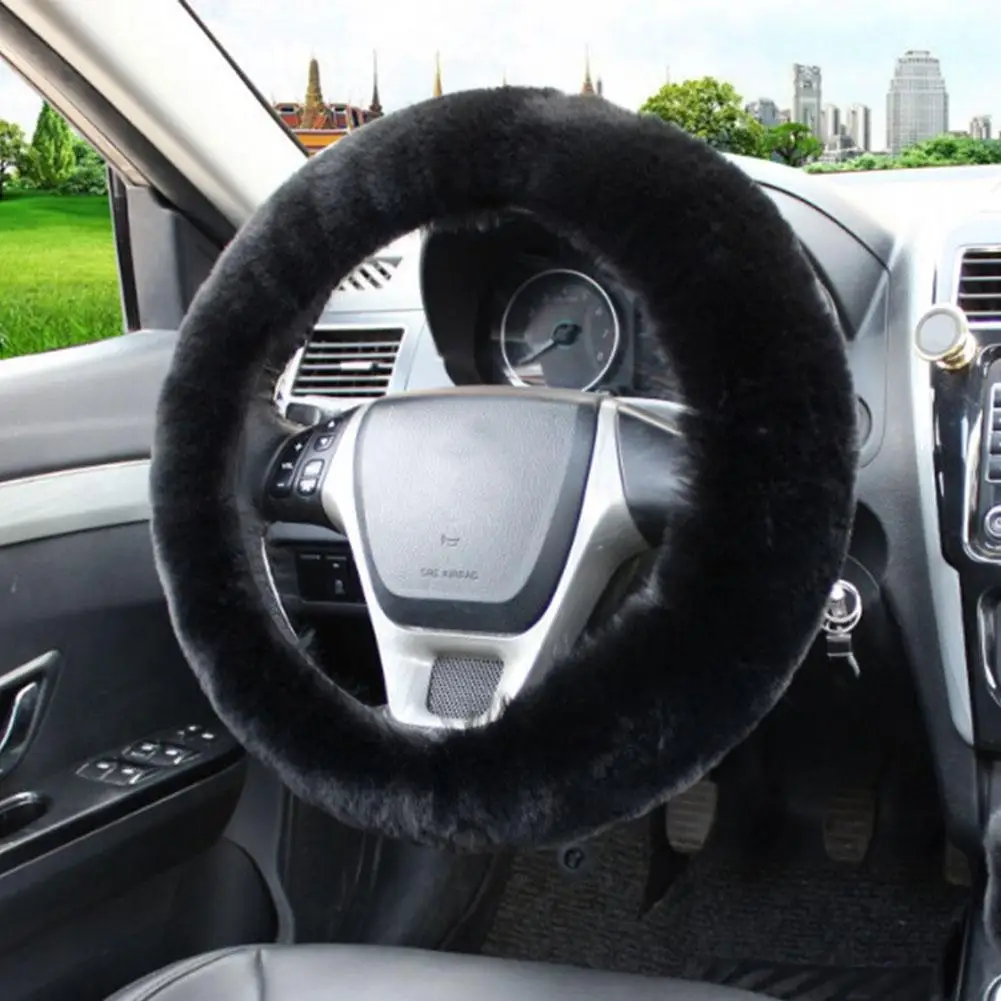 Universal Car Gear Shift Handbrake Steering Wheel Plush Cover Set Fluffy Winter Warm Auto Interior Accessiories Car Wheel Cover