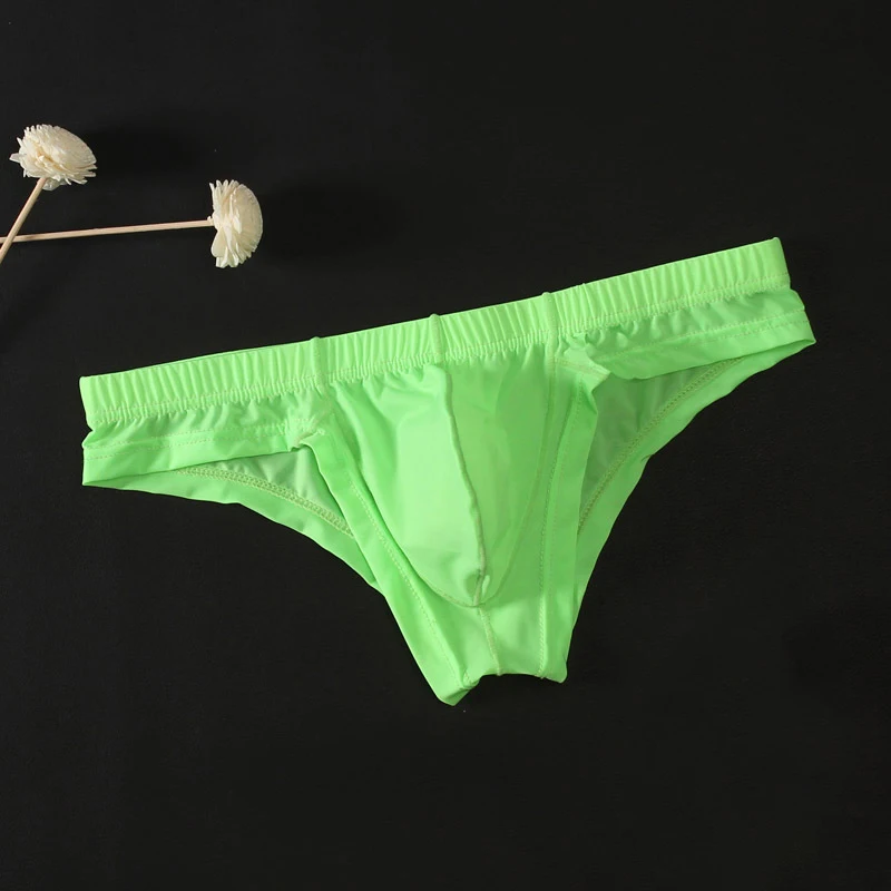 Men's Bulge Pouch Briefs Sexy See-Through Thong Underwear Low Waist Solid Color Briefs Gay Underpants Erotic Lingerie