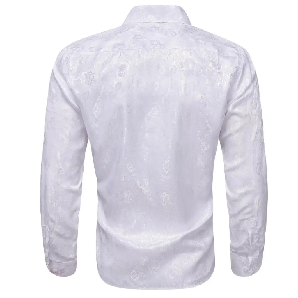 Luxury Silk Shirts for Men White Floral Long Sleeve Slim Fit Male Blouese Casual Tops Formal Streetwear Breathable Barry Wang