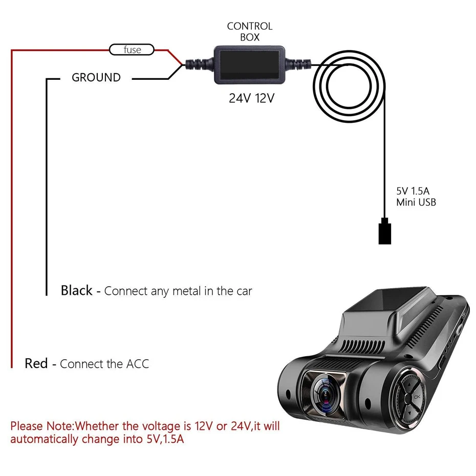 Car Dash Cam Hardwire Kit Micro USB Fuse 24h Parking Monitor Dashcam Wire 12/24V To 5V Universal For Auto Mirror DVR Electronic