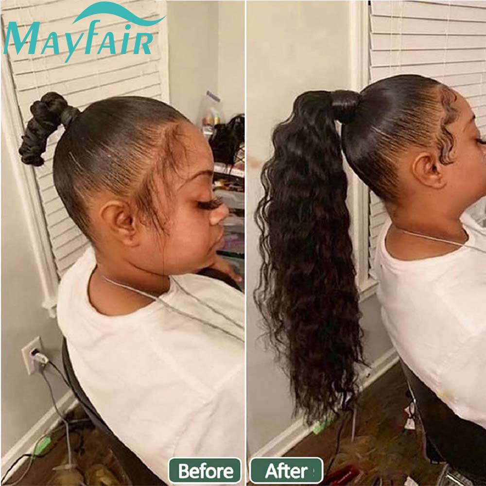Natural Wavy Wrap Around Ponytail Human Hair Brazilian Afro Clip In Extensions For Black Women Remy Natural Color Yepei PonyTail ffb42 ea536