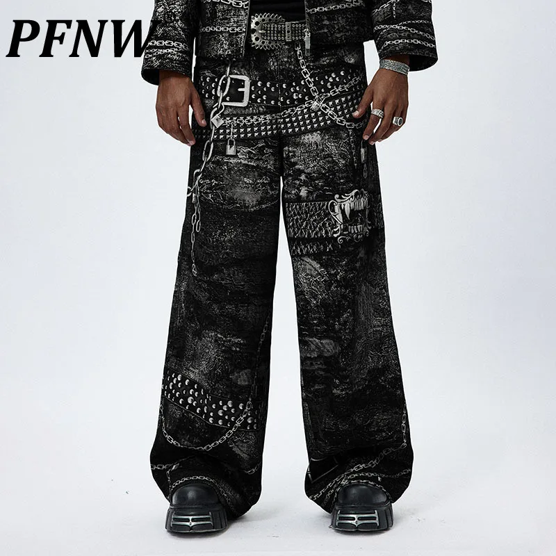 PFNW Chain Printing Men s Cargo Pants Hip Hop American Stylish Male Casuasl Trousers Overalls Autumn New W