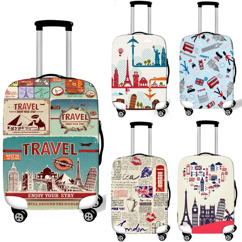 British Style Travel Suitcase Covers Women Elastic Scene Luggage Protective Covers Valise Bagages Roulettes Vintage Covers