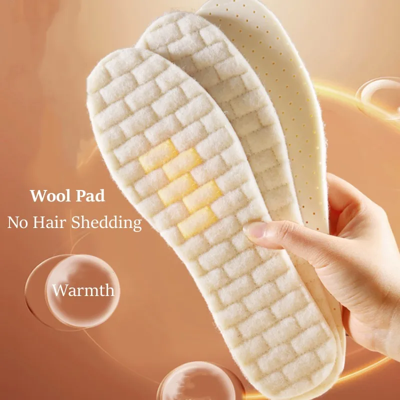 new 2023 New Wool Latex Insoles for Shoes Winter Warm Plush Snow Boots Shoe Sole Shoe Inserts Sports 2025 Insole for Feet Heating Pads
