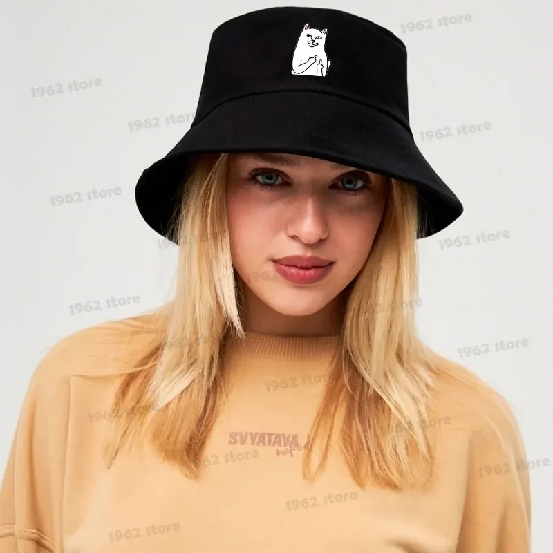 Funny Cat Streamers new Lace Up Bucket 2025 Hat Men Women Summer Reversible Cap Girl Boy Hip Hop Visor Cap Ladies Sun Hat Male Panama Cap
