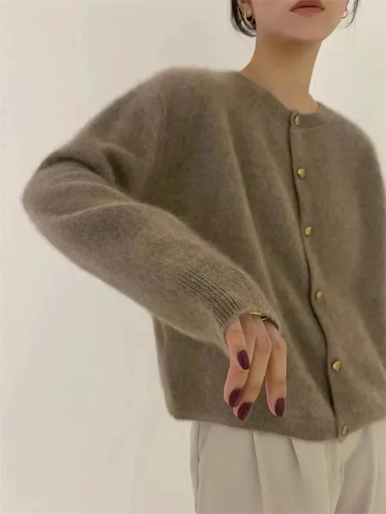 2023 Autumn and Winter New Cashmere Crewneck Sweater Women's Coat Loose Long Sleeve Knitted Cardigan Top Women