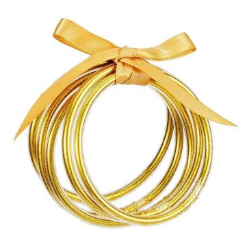 Golden Glitter Filled Jelly Bangles Bracelet- Soft Silicone Bracelet Sparkling Buddha Girl Bracelets Bangle For Women 5pcs/set