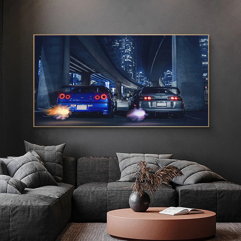 Nissan Skyline Toyota GTR 2025 R34 VS Supra Vehicle Car Poster new Canvas Painting Wall Art Prints Picture Living Room Modern Home Decor
