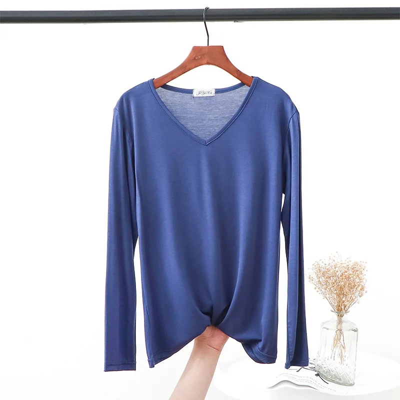 Autumn V Neck Tshirt Long sleeves Soft comfortable T-shirt 2025 Solid color Basic Bottoming Tee new Tops O Neck undershirt