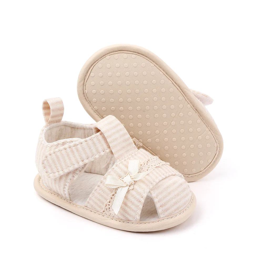 Baby Shoes Summer Baby Girl Shoes Toddler Flats Cottom Sandals Soft Sole Anti-Slip Striped Crib Toddler First Walker Beach Shoes